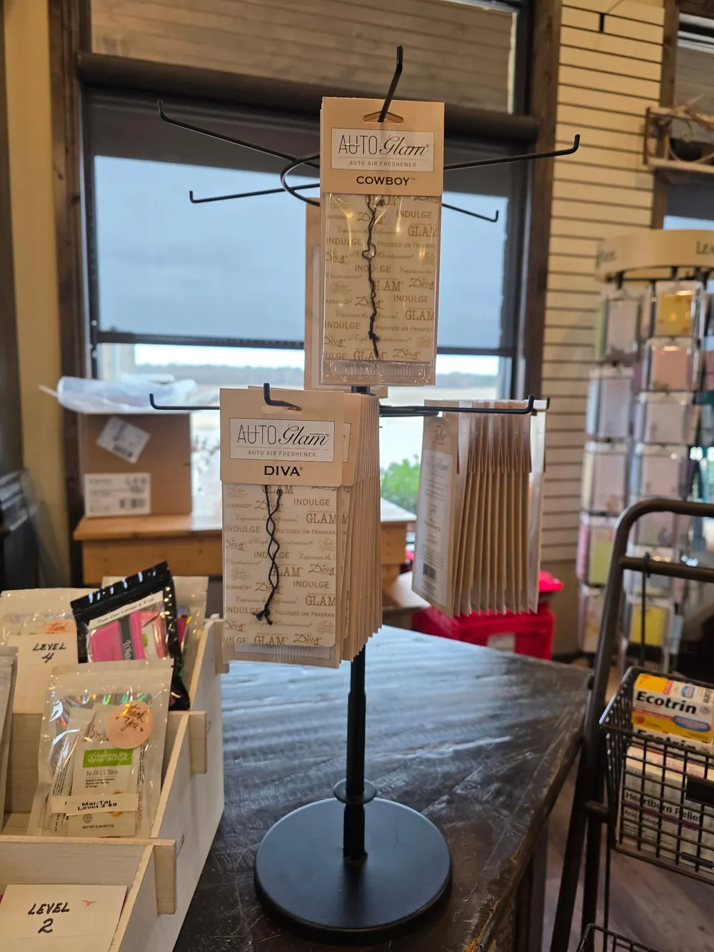 Display of candles and keepsakes in the Perkins Drug gift shop